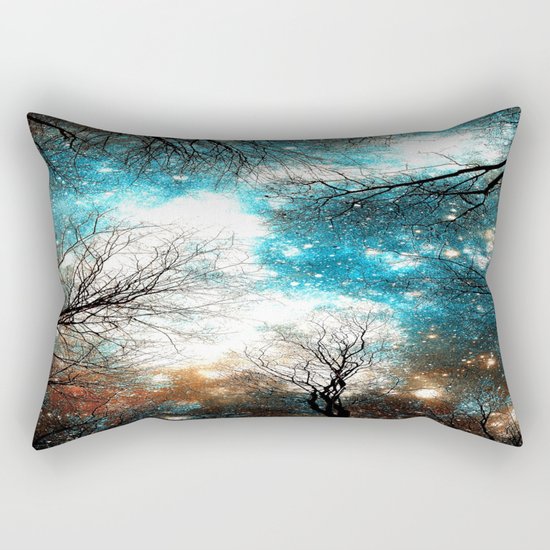 Black Trees Turquoise Brown Space Rectangular Pillow