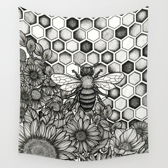 Floral Bee Wall Tapestry