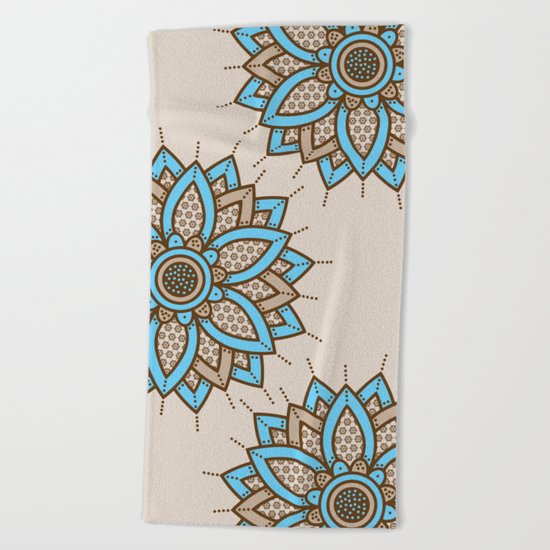 Tri Floral Parade Brown Blue Beach Towel