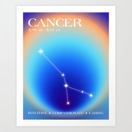 Cancer Star Sign Constellation, Aura Gradient Zodiac Art Art Print