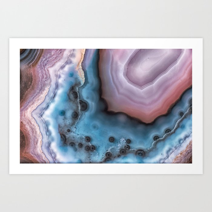 Pink and Blue agate Art Print