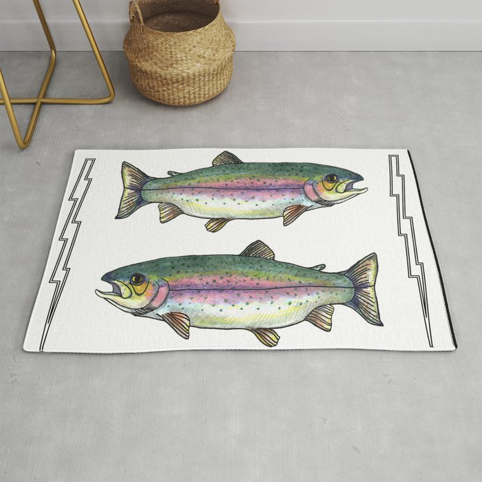 Double Rainbow Trout Rug by Michele Murray