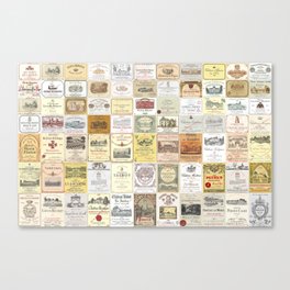 Famous French wine labels collage: vintages from Bordeaux/Rhone Canvas Print