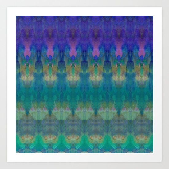 Tribal Diamonds Watercolour Blue Art Print