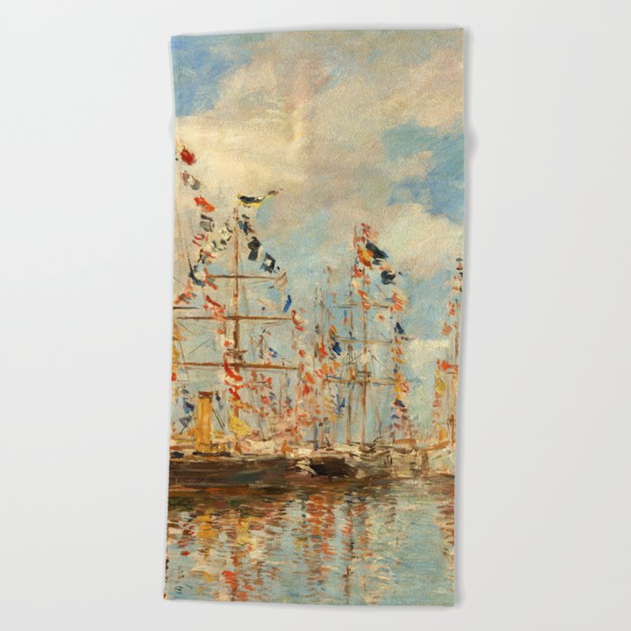 Yacht Basin at Trouville-Deauville by Eugene Boudin Beach Towel