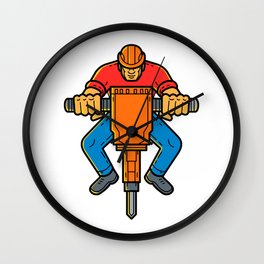 Construction Worker Jackhammer Mono Line Art Wall Clock | Line Weight, Singlethickness, Graphicdesign, Monoline, Operating, Roadworker, Linedrawing, Worker, Tradesman, Constructionworker 