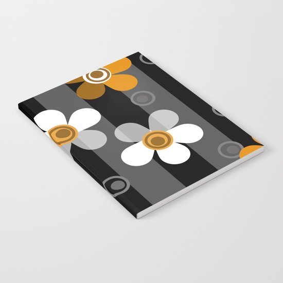 Black and yellow floral pattern on a striped background . Notebook