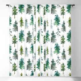 White Snowy Winter Mountains And Trees Watercolor Landscape Pattern Blackout Curtain