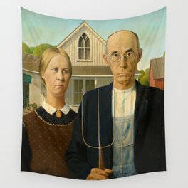 American Gothic, 1930 by Grant Wood Wall Tapestry