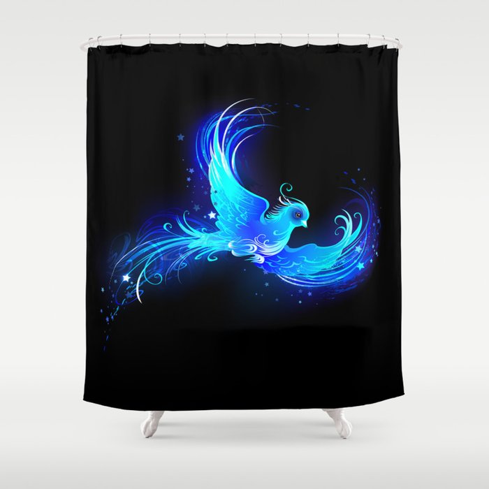 Blue Flame Bird Phoenix Shower Curtain
