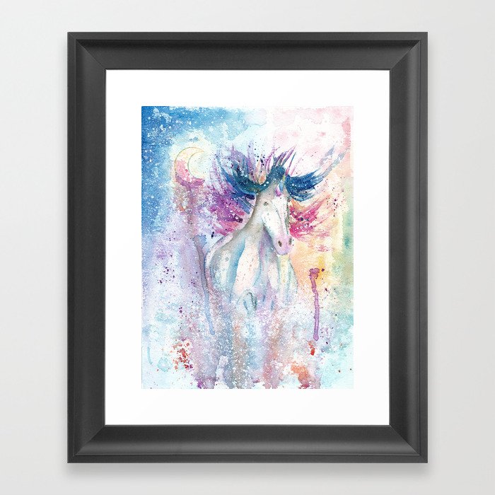 Unicorn Watercolor Art Framed Art Print by aquarellesdemariastore | Society6