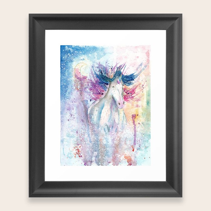 Unicorn Watercolor Art Framed Art Print by aquarellesdemariastore | Society6