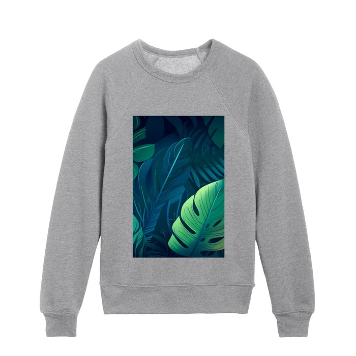 Tropical Leaves Palm Leaf Pattern Kids Crewneck