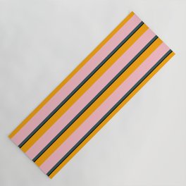 [ Thumbnail: Orange, Pink, Dark Slate Gray & Black Colored Stripes Pattern Yoga Mat ]