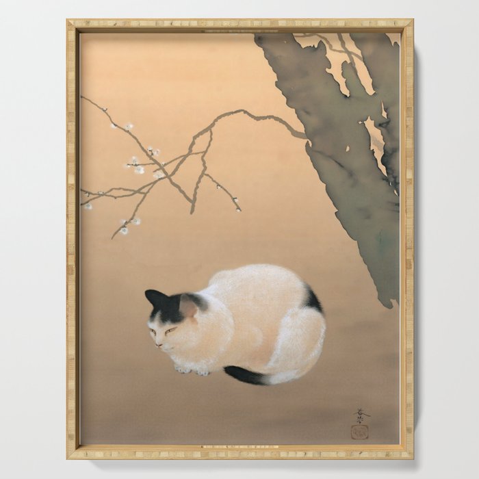 Cat and Plum Blossoms by Hishida Shunso Serving Tray