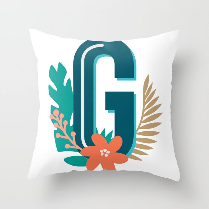 Tropical Flowers Monogram Letter G Throw Pillow