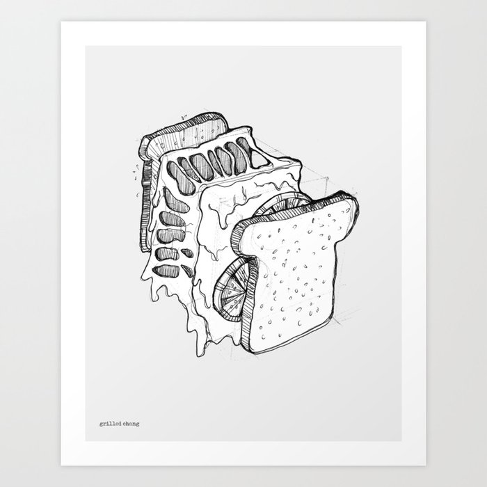 Exploded Grilled Cheese Sandwich (Gray) Art Print
