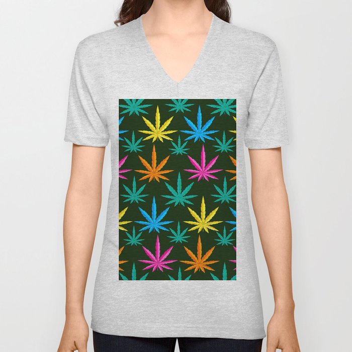 Colorful Marijuana weed V Neck T Shirt