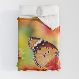 Gaillardia Flowers with Butterfly Duvet Cover