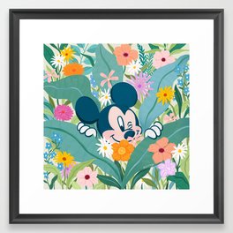 "Mickey Mouse in Flower Garden" by Sun Lee Framed Art Print