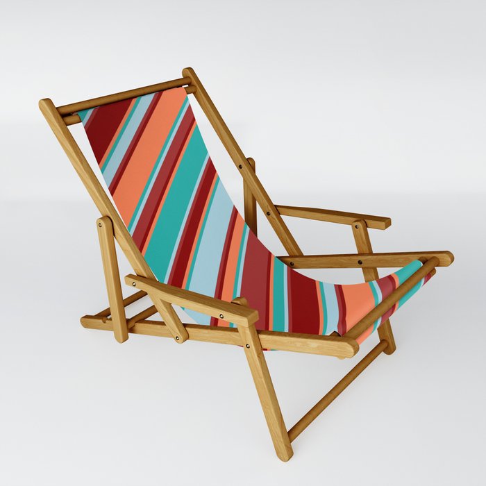 Light Sea Green, Light Blue, Brown, Dark Red & Coral Colored Stripes/Lines Pattern Sling Chair