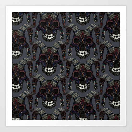 demon skull charcoal Art Print