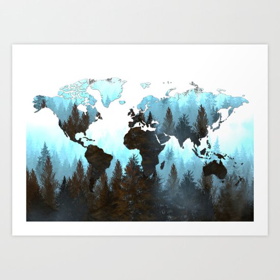 world map forest Art Print