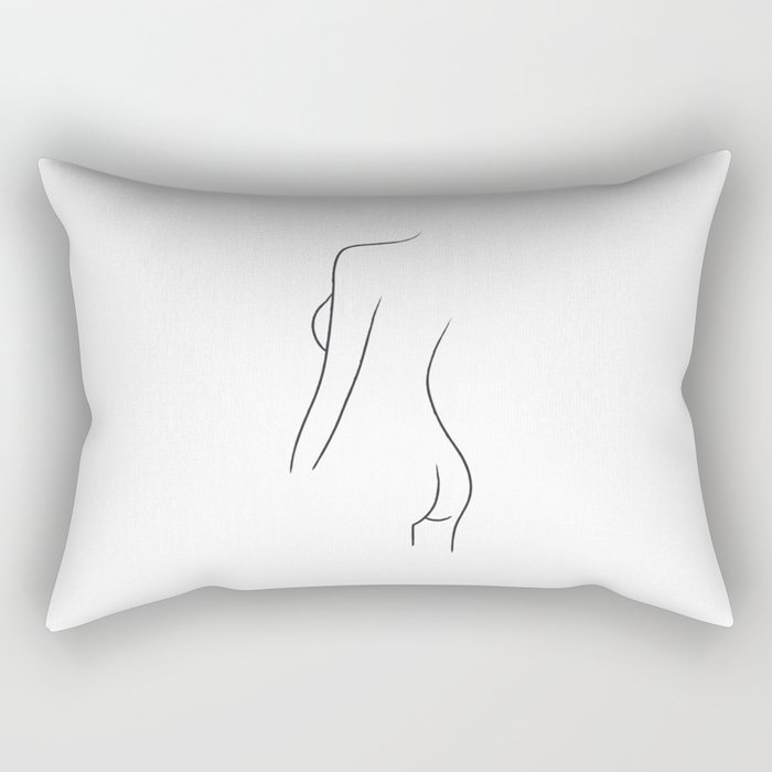 Fine Line Woman Body Back Drawing Rectangular Pillow