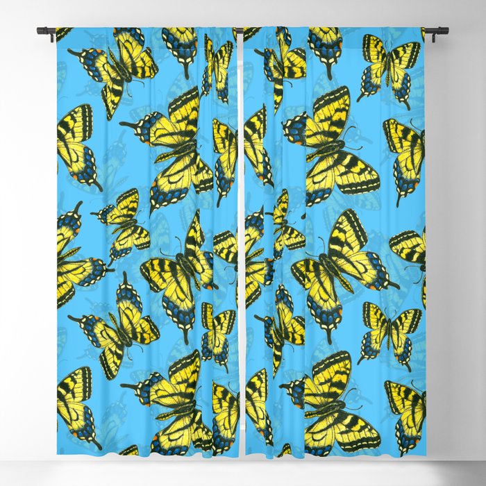 Tiger swallowtail butterfly watercolor pattern blue Blackout Curtain