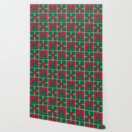 Christmas Presents and Snowy Tree Pattern Wallpaper