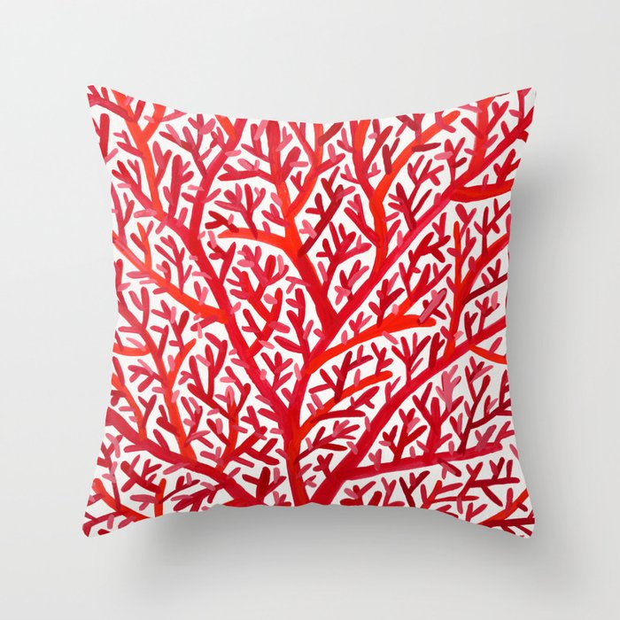 Red Fan Coral Throw Pillow