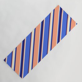 [ Thumbnail: Light Salmon, Beige, Royal Blue & Midnight Blue Colored Stripes/Lines Pattern Yoga Mat ]
