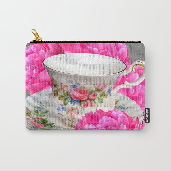 FLORAL TEA CUP & PEONY FLOWERS YELLOW ART Carry-All Pouch