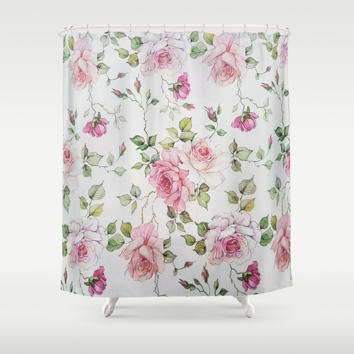 Shabby vintage blush pink white floral Shower Curtain