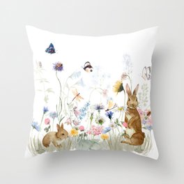 Scandinavian Flowers Easter Bunny Meadow Throw Pillow