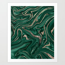 Emerald Green Black Gold Glitter Marble #1 #decor #art #society6 Art Print