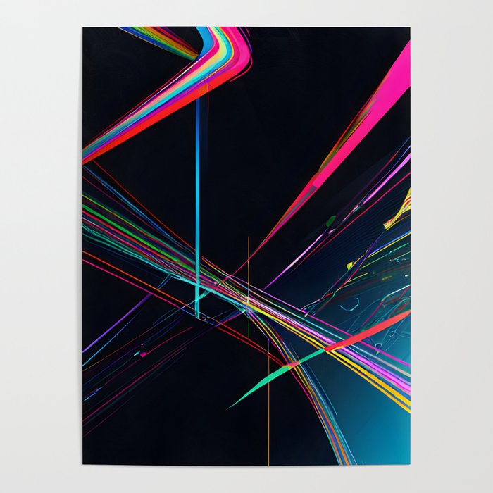 Colorful lines on a black space universe background Poster