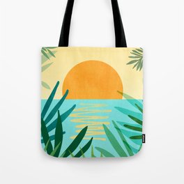 Tropical Ocean View Landscape Illustration Tote Bag