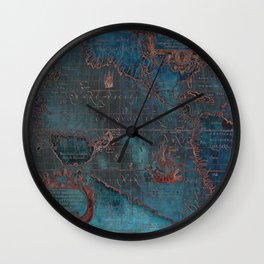 Antique Map Teal Blue and Copper Wall Clock