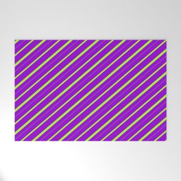 [ Thumbnail: Dark Violet and Light Green Colored Striped/Lined Pattern Welcome Mat ]