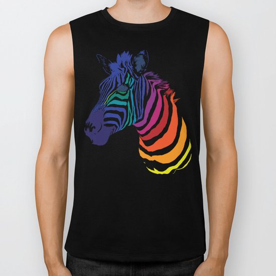 Rainbow Zebra Colorful Animals Whimsical Art Biker Tank