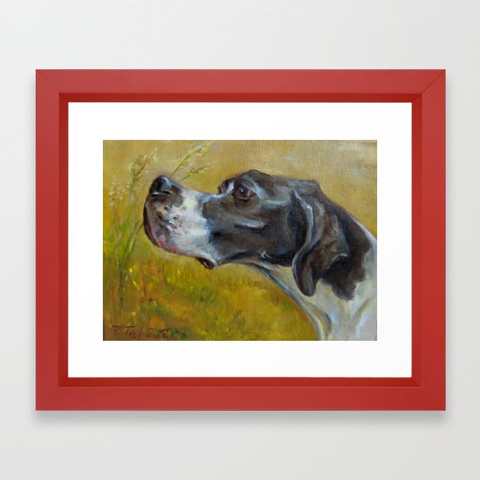 English Pointer Hunting Bird Dog Portrait Oil Painting Framed Art