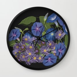 September Flowers Aster and Morning Glory with a Snail Wall Clock