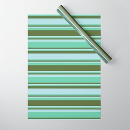 [ Thumbnail: Aquamarine, Dark Olive Green, and Powder Blue Colored Stripes/Lines Pattern Wrapping Paper ]