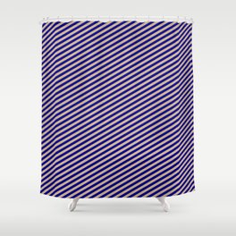 [ Thumbnail: Dark Blue & Tan Colored Lined Pattern Shower Curtain ]