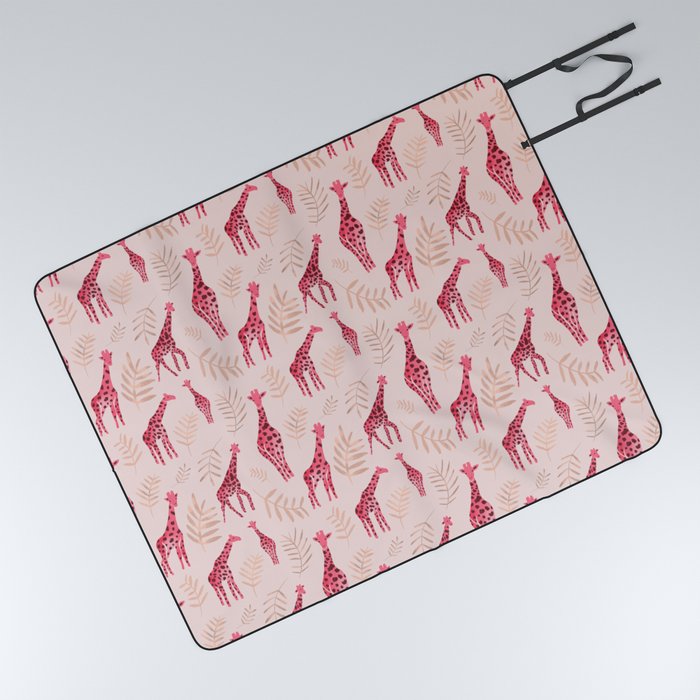 Gentle Giraffes Pattern - Pink Picnic Blanket