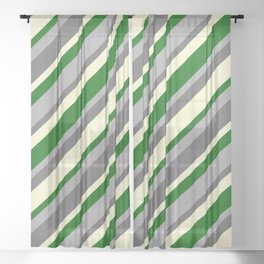 [ Thumbnail: Dark Green, Dark Gray, Dim Gray & Light Yellow Colored Lined/Striped Pattern Sheer Curtain ]