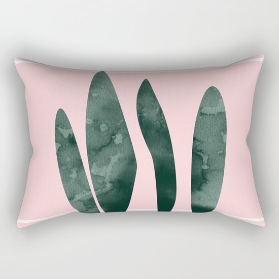 Green Leaves On Pink Rectangular Pillow