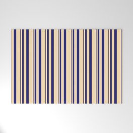 [ Thumbnail: Midnight Blue and Beige Colored Lines Pattern Welcome Mat ]