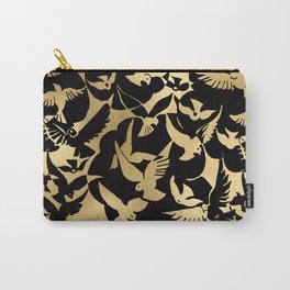 Gold Animals | Black and Gold Metallic Birds Pattern Carry-All Pouch